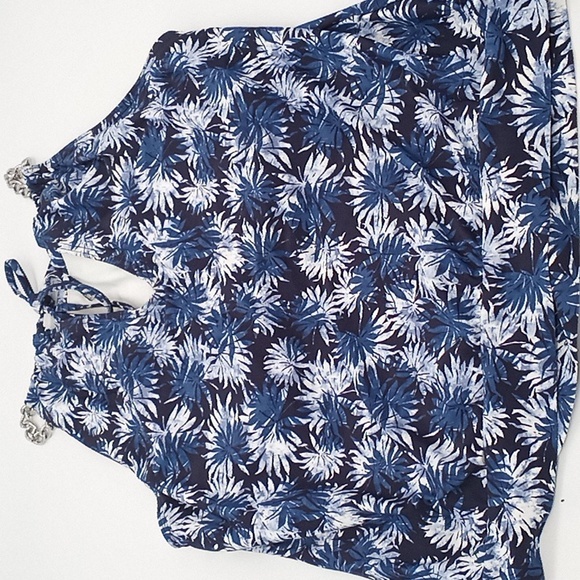 MICHAEL Michael Kors Blouson High Neck Tankini Swim Top Blue‎ Palm Mix L - Picture 8 of 12